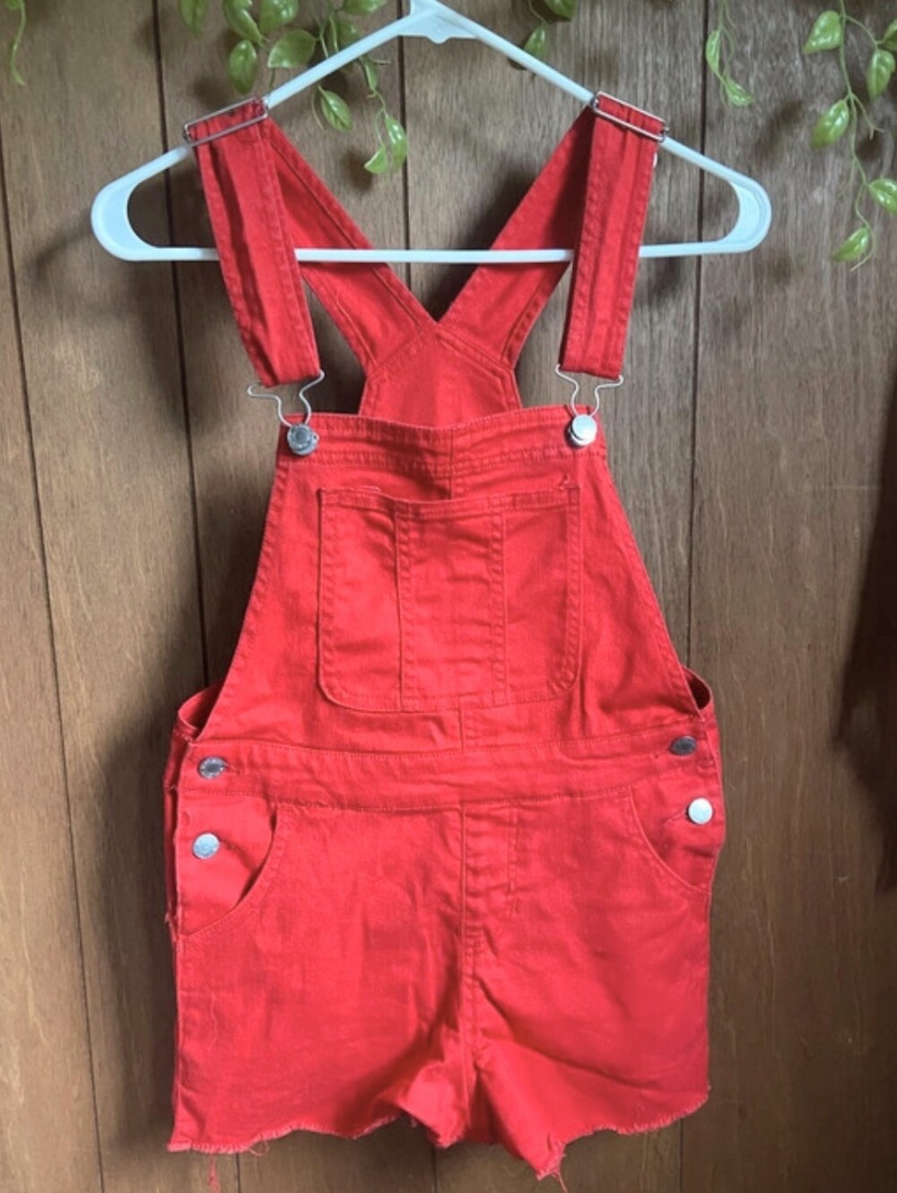 No Boundaries Red Denim Short Overalls